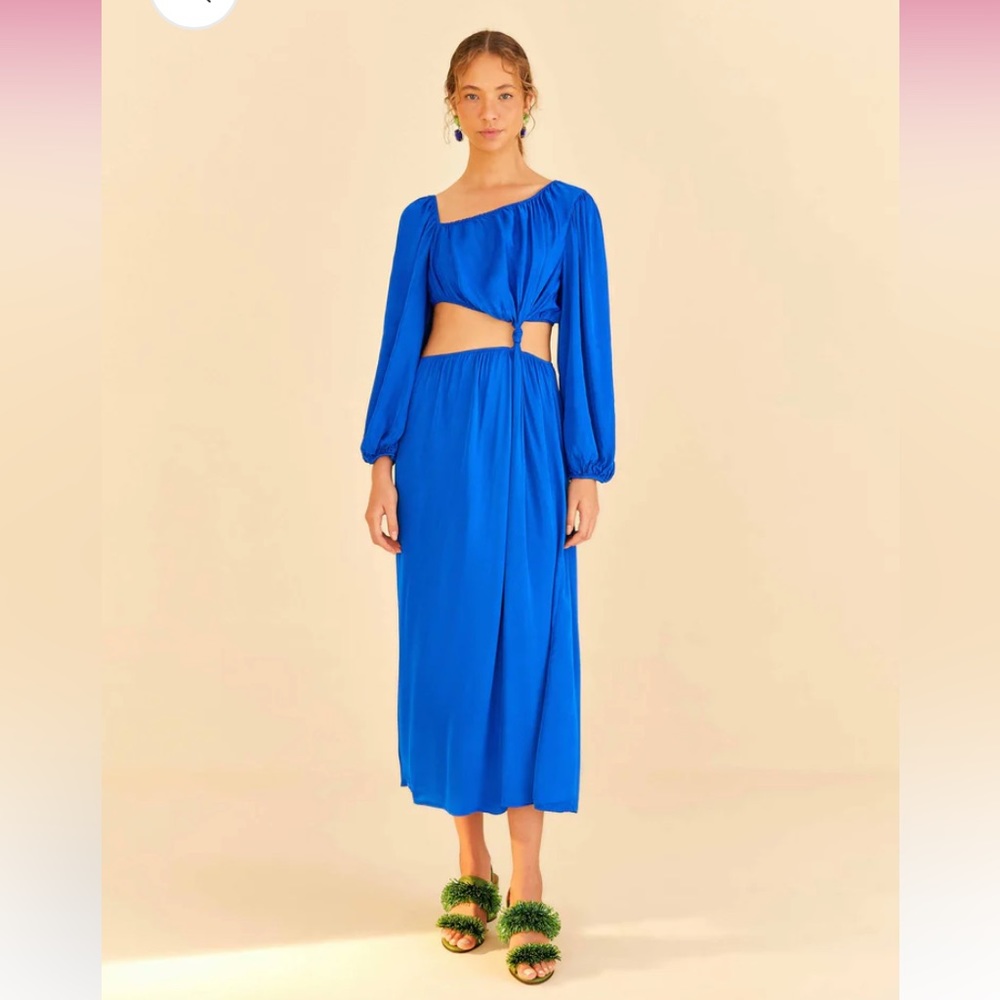 FARM Rio Long Sleeve Cutout Satin Dress